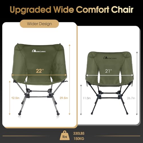MOON LENCE Portable Camping Chair Plus, Larger & Roomier, Compact and Lightweight Still, Folding Chair for Backpacking & Hiking, 330Lbs Capacity (Moss Green-2pack) - color: Moss Green-2pack