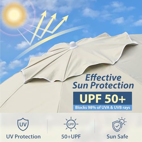 AMMSUN Shade Umbrella, Premium Portable Umbrella with Stand, 6.5ft Lightweight Free Standing Canopy for Sporting Games, Adjustable Instant Sun Protection and Easy to Carry, Beige - color: Beige