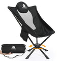 Raynesys 360° Rotation Camping Chair, Compact Hiking Chair with Cup Holder & Storage Pocket, Portable Folding Chairs for Outdoor Activities, High Back Comfort for Long Sitting, 1 Pack Black