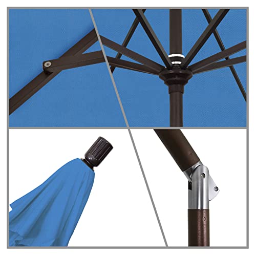 California Umbrella 9' Round Aluminum Patio Umbrella, Crank Lift, Collar Tilt, Bronze Pole, Frost Blue Olefin - color: Forest Blue