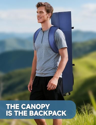 East Oak Camping Chair with Canopy | 25" High Back Folding Beach Chair with Canopy Shade, Supportive Headrest, Cup Holder, Side Pocket, 330 lbs Heavy Duty Canopy Chair for Outdoors - color: Blue, style: Camp Chair