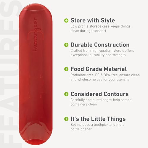 humangear GoBites Trio | Travel & Camping Utensils | Portable & Convertible Dining Ware | Multi-Functional Spork & Knife, Red - color: Red