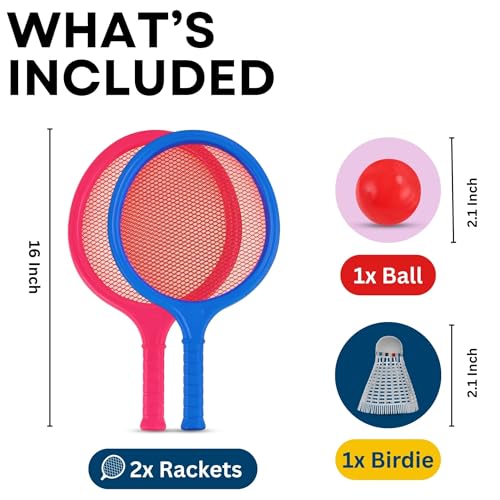 Badminton Racket Set for Kids, Toddlers with Paddles, Ball and Birdie - Junior Kindergarten Student Outdoor Sports Tennis Racquet Play Game Beach Toys - style: 2-Pack