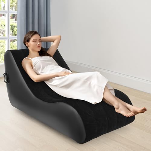 PVC Air Mattress Sofa Bed, Modern Inflatable Couch with Built in Double Layer Pump S Shaped Blow Up Chamber Airbed 440lbs Capacity for Living Room Office Camping Indoor Outdoor Use (Black) - color: Black