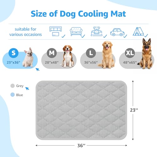 LOOBANI Dog Cooling Mat for Small Medium Dogs/Cats 36"x23"- Dog Cooling Pad, Cool Blanket Machine Washable, Pet Cool Mat for Outdoor, Indoor (Grey, 36"x23") - color: Grey, size: 36"x23"