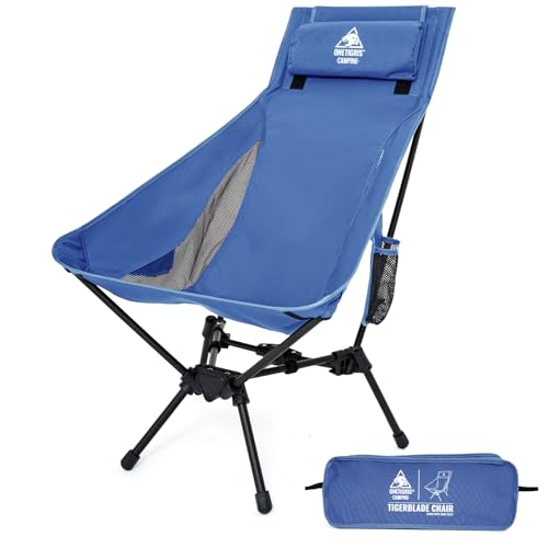 ONETIGRIS Tigerblade High Back Camping Chair with Pillow Design, Comfortable Widened Seat Folding Chair - color: Blue