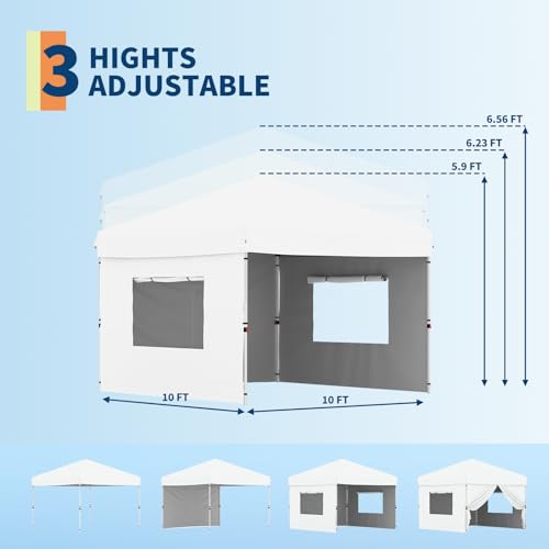 Pop Up Canopy Tent 10x10 FT Outdoor Canopy One-Person Set Up Heavy Duty Commercial Instant Tent with 3 Sidewall, White - color: White, size: 10x10FT/3-Sidewall