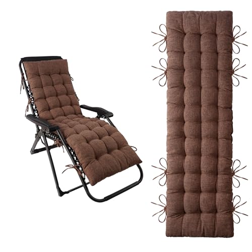 ELFJOY Lounge Chair Cushion Faux Linen Zero Gravity Chair Cushion with Ties Thick Padded Long Bench Cushion for Recliner Chaise Longue Sun Lounger Bench Porch Swing Coffee 63 Inch - color: Coffee