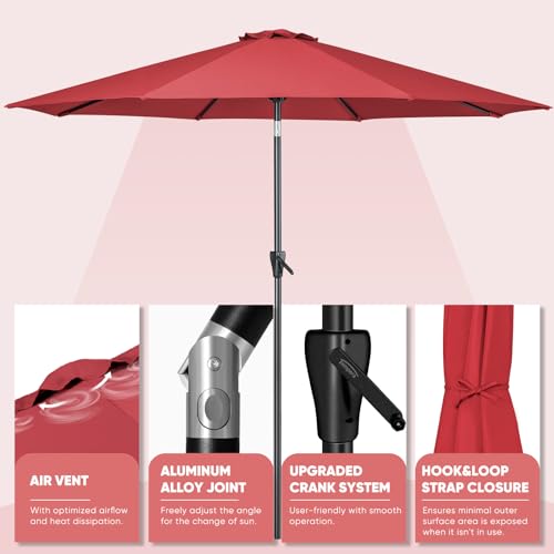 Tempera Patio Market Outdoor Table Umbrella with Push Button Tilt and Crank, Large Sun Umbrella with Sturdy Pole & Fade Resistant Canopy, Easy to Set - color: Rust Red, size: 9 FT