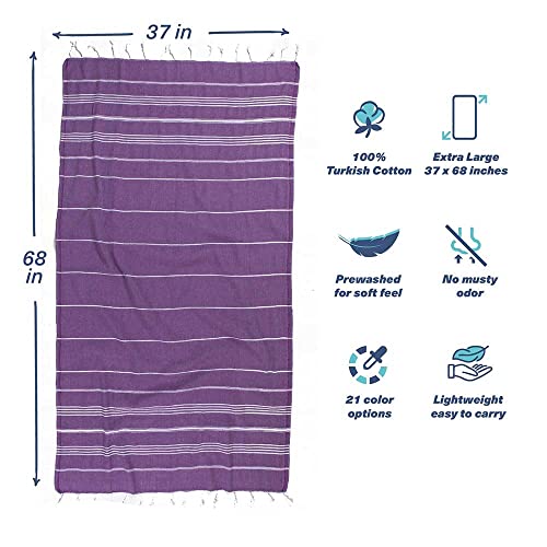 Hencely Turkish Beach Towel 37x68 Oversized, Sand-Free, Quick-Dry, Lightweight - Travel Essential for Pool & Bath - Striped 100% Cotton Bathroom Towels Accessories Gift (Purple) - color: Purple