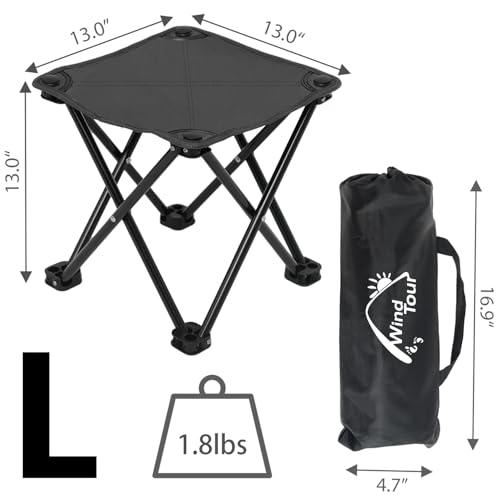 Wind Tour Portable Folding Camping Stool Outdoor Camping Lightweight Samll Chair for Fishing Hiking Gardening and Beach with Carry Bag (13.0”X13.0” Large Black -1) - color: 13.0”x13.0” Large Black -1