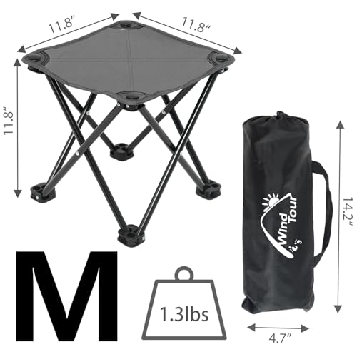 Wind Tour Portable Folding Camping Stool Outdoor Camping Lightweight Samll Chair for Fishing Hiking Gardening and Beach with Carry Bag (Medium Grey -1) - color: Medium Grey -1