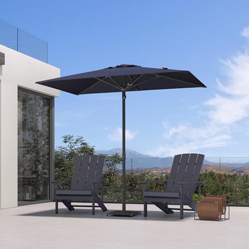 PURPLE LEAF 8' x 5' Rectangular Semi-Auto Outdoor Patio Umbrella Aluminium Market Umbrella Table Sun Umbrella with 1.89" Rod and 6 Sturdy Ribs for Deck Lawn Pool Garden, Navy Blue - color: Navy Blue, size: 5' x 8'
