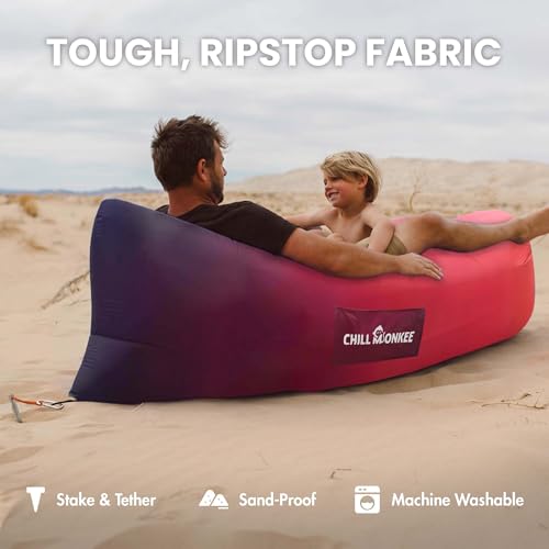 Portable Inflatable Lounger for Beach & Camping – Self-Inflating Air Couch, Beach Sofa, and Outdoor Lounge Chair for Relaxation and Comfort - color: Sunset Fade