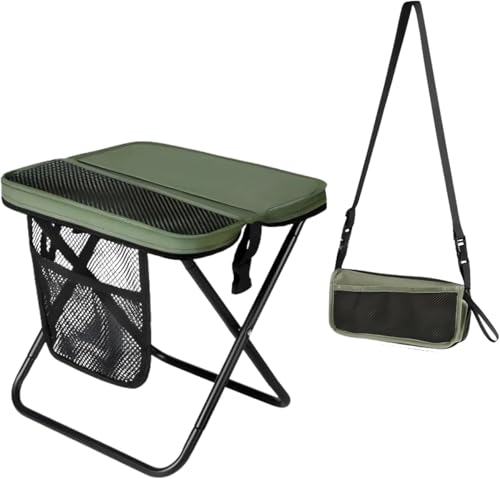 D & D Mart Portable Folding Camping Stool with Storage Pockets, Ultralight Metal Frame Chair for Hiking, Fishing, Outdoor Activities, 11.8x12.2x11.8 Inches, 1.65 lbs, 280 lbs Capacity (Green) - color: Green