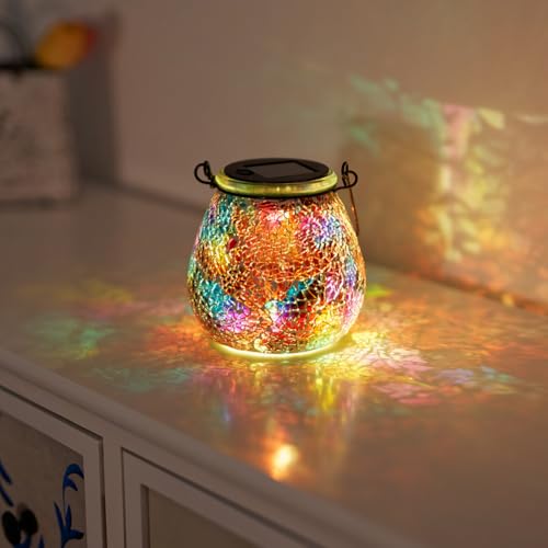 Stargarden Mosaic Solar Lantern ,Outdoor Hanging Waterproof Mosaic Light Solar Table Lamp for Garden ,Patio,Yard Decor (Red) - color: Red Starryfill