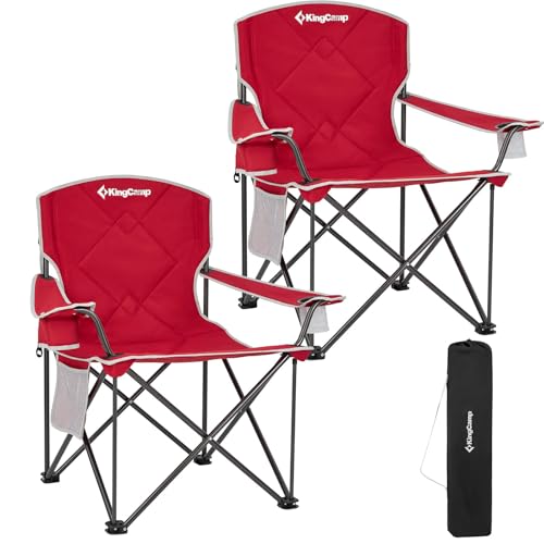 KingCamp 2pack Red Oversized Camping Chair with Cup Holder & 3 Storage Pockets - Heavy-Duty 360lbs Capacity Folding Lawn Chair, Portable Compact Foldable Outdoor Chair for Camping, Fishing, BBQ - color: 2 Pack-red