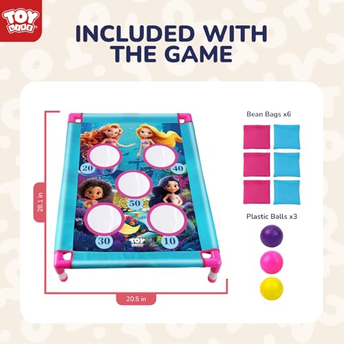 TOY Life Bean Bag Toss Game, Carnival Party Games, Cornhole Set for Kids Outdoor Games, Outside Toys for Kids Ages 4-8, Yard Outdoor Toys for Toddlers 3-5, Gifts for 3 4 5 6 7 Year Old Girls & Boys - color: Blue & Pink Mermaid