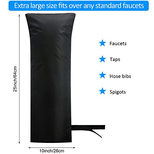 Frienda Outdoor Faucet Cover for Winter Freeze Protection 25'' x 10'' Winter Outside Large Backflow Preventer Insulation Spigot Hose Bib Cover for Garden Lawn Faucet Yard Hydrant(Black,2) - color: Black