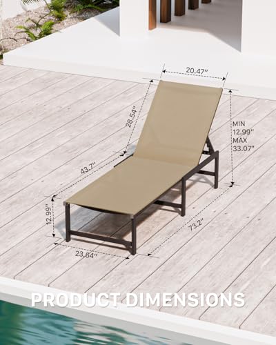 Chaise Lounge Chair Outdoor,Aluminum Patio Lounge Chairs,Lounge Chairs with 5 Adjustable Backrest for Outside Beach Lawn and Backyard,Khaki - color: Khaki, size: 1 Chair