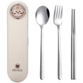 DEVICO Travel Utensils with Case Cute, Reusable Silverware for Lunch, Portable Cutlery Set, 18/8 Stainless Steel Fork Spoon Chopsticks in Cartoon Case, Dishwasher Safe (Light Yellow) - color: Light Yellow