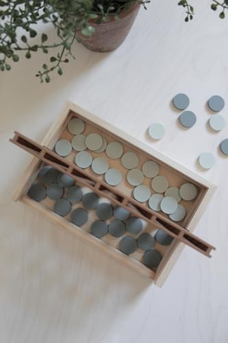 Neutral Wooden Four in a Row Game, Aesthetic Two Player Montessori Travel Board Game for Kids and Adults, Perfect Coffee Table Decor and Housewarming Gift -White Elephant Gift (Neutral Blue) - color: Neutral Blue