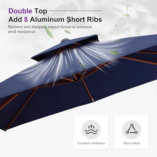 PURPLE LEAF 12ft Patio Umbrella with Base Outdoor Square Umbrellas Large Cantilever Umbrella Windproof Offset Umbrellas Heavy Duty Sun Umbrella for Garden Deck Pool Patio, Navy Blue - color: Navy Blue, size: 12'X12', style: Base Included