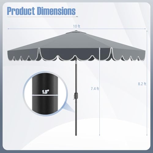 Tangkula 10 FT Patio Umbrella, 2-Tiers Scalloped Outdoor Table Market Umbrella with Tilt Adjustment, Crank, 8 Sturdy Ribs for Pool, Deck, Backyard (Gray) - color: Gray, size: 10Ft