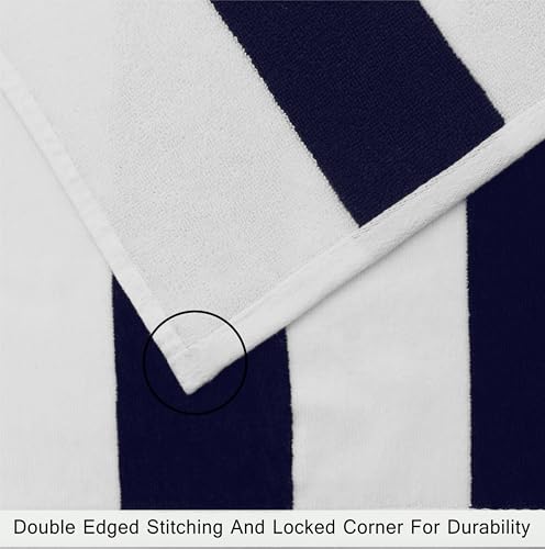 COTTON CRAFT Hooded Beach Towel - Oversized XXL 35x84 Towel with Hood for Adults - The Big Kahuna 7 Foot Beach Blanket Towel - Big & Tall Soft 100% Cotton Velour - Pool Bath Wrap - Cabana Stripe Navy - color: Cabana Stripe - Navy, size: 1 Pack - 35x84 Hoo