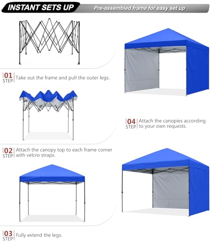 ABCCANOPY Easy Pop up Canopy Tent with 2 Sidewalls for Outdoor Sun Blocking or Rain Protection, 8x8, Royal Blue - color: Royal Blue, size: 8x8