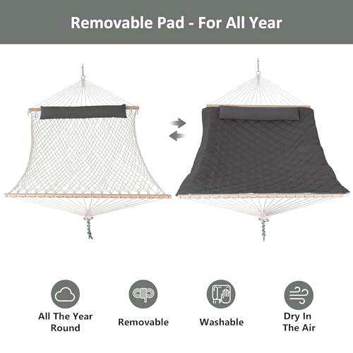 ANOW Outdoor Rope Hammock with Spreader Bars, Heavy Duty Hammock with Pad for Outdoors Indoors, 450 LBS Weight Capacity, Gray - color: Grey, size: Without Stand