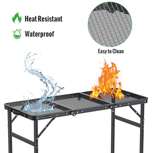 GARLLEN Folding Grill Table, 3-Height Adjustable Lightweight Grill Table with Heat-Resistant Tabletop, Portable Aluminum Camping Table for BBQ, Picnic, Cooking, 35.4" L x 15.7" W, Threaded Install - color: Black, size: Tabletop Size: 35.4"L x 15.7"W