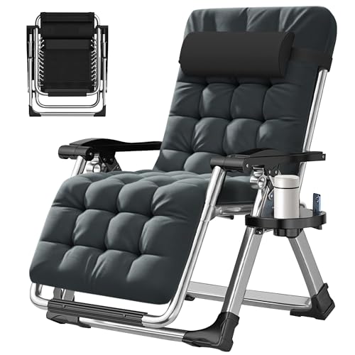 ABORON Zero Gravity Chair,Premium Outdoor Lawn Folding Lounge Chairs,Sturdy Adjustable Reclining Patio Chairs with Removable Cushion,Headrest & Tray - color: A Midnight Gray