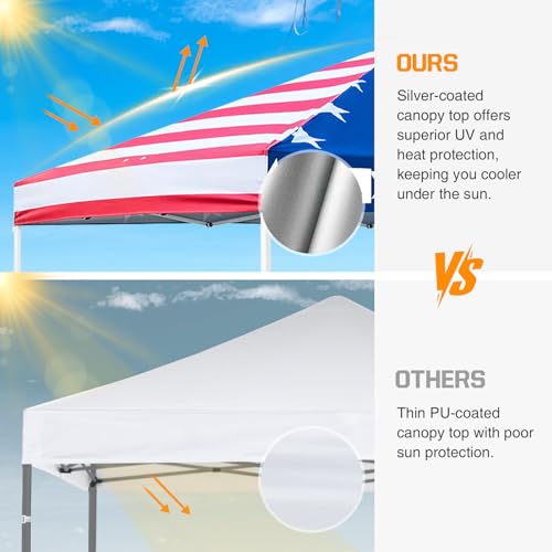 EAGLE PEAK Pop Up Canopy Tent with Wheeled Carry Bag, 8 Stakes, 4 Ropes, 4 Weight Bags, Easy Set Up Tent Canopy, 10x10 ft, 100sqft of Shade, American Flag - color: American Flag, size: 10x10