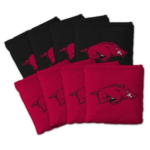 YouTheFan Officially-Licensed NCAA Set of 8 Cornhole Bags - All Weather Dual Sided Slide & Stop - Regulation Size with Carry case - color: Arkansas Razorbacks