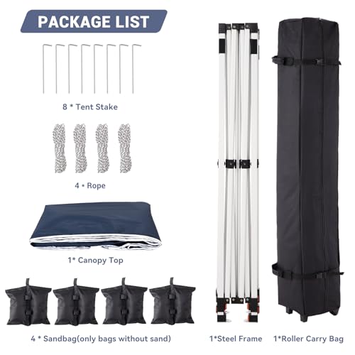 10 x 10 Pop Up Canopy, All Season Instant Canopy with 2 Sidewalls and Vented Roof, Portable Party Tent with Wheeled Carry Bag and Sandbag for Camping, Picnic, Party, Navy Blue - color: Navy Blue, size: 2 Side Walls