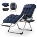 MoNiBloom Stable Folding Chair Outdoor Lounge Chair Beach Pool Lawn Recliner Sunbathing Chair, with Detachable Soft Cushion, Pillow and Side Tray, 330lbs Capacity Blue - color: Blue, size: Standard 1-Pack