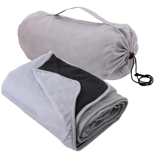 Threadart Outdoor Rainproof & Windproof Thick Stadium Blanket | for Camping, Picnic, Sports, Festivals, Football, Baseball, Concerts, Parks, Beach 55" x 79" - color: Black/Grey