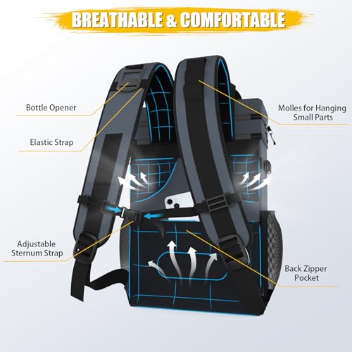 Backpack Cooler - AYAMAYA Upgrade Leakproof Cooler Backpack with Padded Top Handle, 40 Cans Large Waterproof Insulated Camping Coolers for Beach, Fishing, Picnic, Travel, BBQ - color: Grey