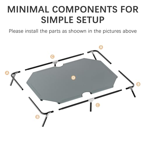 Folding Elevated Dog Bed for Large Dogs, Portable Raised Camping Outdoor Dog Bed, Washable Elevated Pet Beds with No-Slip Feet, Raised Cooling Pet Beds for Indoor & Outdoor Use, Grey, 44 Inches