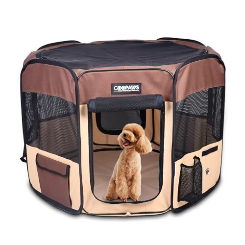 JESPET Pet Dog Playpens 36", 45" & 61" Portable Soft Dog Exercise Pen Kennel with Carry Bag for Puppy Cats Kittens Rabbits, Indoor/Outdoor Use - color: Brown, style: 36x36x24 Inch (Pack of 1)