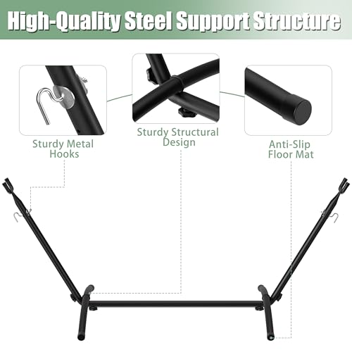 Free Standing Hammock with Stand, 550lbs Capacity - Anti-Flip Curved Spreader Bars - Premium Cotton Portable Hammock for Deck, Porch, Garden - Easy Assembly with Carrying Bag, Heather Gray - color: Heather Gray
