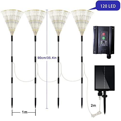 Solar Outdoor Lights,4 Pack 120 LED Waterproof Solar Firework Lights are 8 Modes Decorative Sparkles Stake Landscape Light,Garden Copper Wire Firework Lamp for Backyard Lawn Patio Decor(Cool White) - color: Cool White