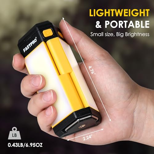 FASTPRO LED Camping Lantern, Rechargeable Camp Light with Max 1000LM, 4000mAh, Small & Portable Flashlight for Camping, Outdoor Survival, Hiking, Hurricane Power Outages, Emergency-Yellow - color: Yellow