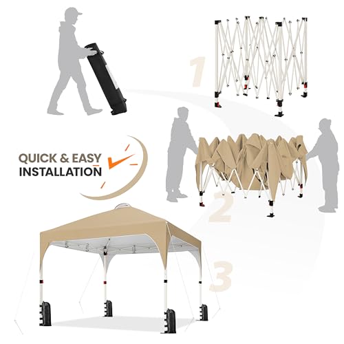 Yaheetech 10x10 Pop Up Canopy Tent with Vent, Easy Set Up Tent, Instant Sun Shelter Canopy with Wheeled Bag, 4 Sandbags, 12 Stakes & 4 Ropes, for Parties, Beach, Outdoor, Khaki - color: Khaki, size: 10x10