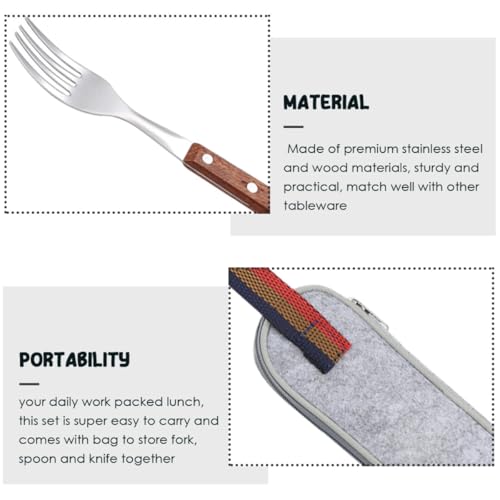 FAVOMOTO Reusable Stainless Steel Fork Knife Spoon Set with Gray Carrying Bag, Outdoor Camping Flatware for Travel, Picnic, and Lunch Box Utensils