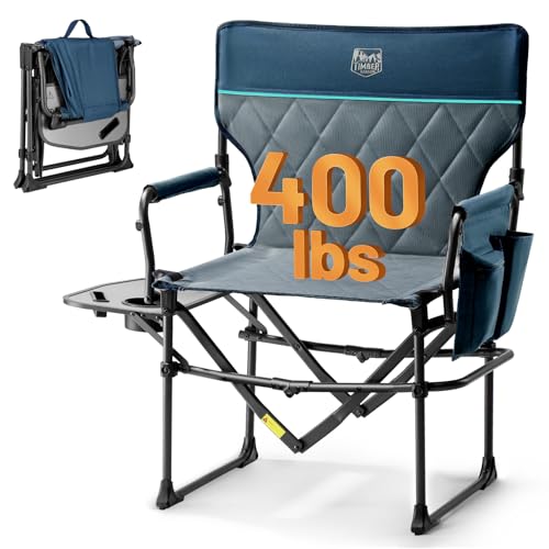 Timber Ridge Aluminum Camping Directors Chair with Side Table Pocket, Portable Folding Heavy Duty Lawn Chair for Fishing Trip Picnic Concert Outdoor 400lbs, Blue - color: Blue