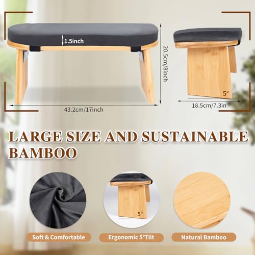 Meditation Bench with Cushion Foldable Ergonomic Bamboo Kneeling Stool Seiza Bench Wooden Meditation Stool Chair Zen Lotus Yoga Stool Floor Sitting Prayer Bench Removable Pillow - color: Dark Grey