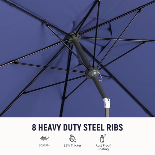 Outdoor Patio Umbrella with One Push Button Tilt and Crank, 8 Sturdy Ribs Market Table Umbrella - color: Blue-Fiberglass Ribs, size: 10FT