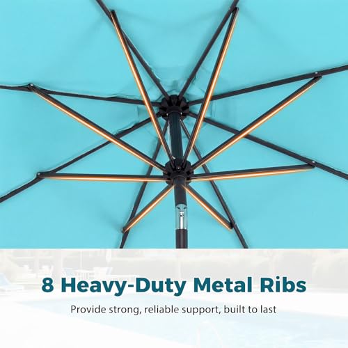 Tangkula 10 FT Patio Umbrella with Base Included, 2-Tiers Outdoor Scalloped Table Umbrella with 2 Sandbags, Tilt Adjustment, Crank, 8 Ribs for Market Backyard Pool Deck Beach Lawn - color: Turquoise, size: 10 FT